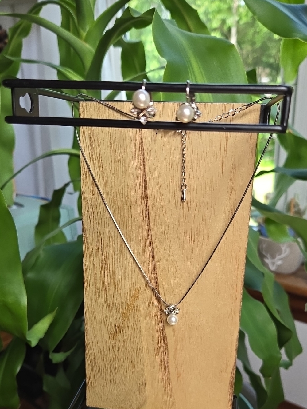 Pearl Drop Necklace and Earrings Set - Silver